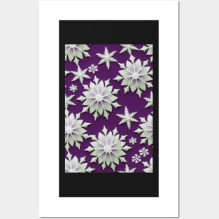 Christmas Seamless Pattern - Snowflakes on violet #2.2 Posters and Art